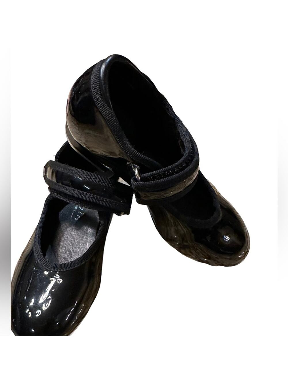Freestyle Girls Size 9 Black Patent Tap Shoes with Loop & Hook Straps